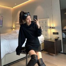 批发收腰包臀<b class='q'>修身</b>长袖法式小众连帽连衣<b class='q'>裙</b>女2026秋装新款短<b class='q'>裙</b>桔梗<b class='q'>裙</b>子
