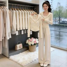 批发松弛风休闲百搭套装女2026年秋季新款连帽拉链外套阔腿裤两件套潮