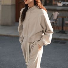 批发珠地面料休闲运动服两件套薄款拉链卫衣外套时尚高级感长裤套装女