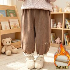 批发26年秋冬加绒加厚花边哈伦束脚裤<b class='q'>女</b>童<b class='q'>加</b>厚<b class='q'>休闲裤</b>保暖裤子<b class='q'>女</b>