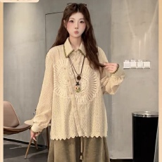 批发VGVL上衣秋冬季新款设计感太阳花洋气打底衬衫女