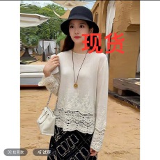批发镂空刺绣长袖针织羊绒宽松百搭名媛上衣