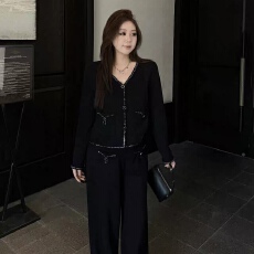 批发琪琪微微胖大码女装小香风套装女秋冬宽松短裙阔腿裤三件套时尚