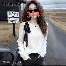 批发卡莲格/设计感小众露肩系带T恤女2026<b class='q'>春</b>季新款超好看长袖打底上衣