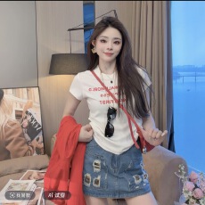 批发【静静衣橱】新款夏季美式复古风印花短袖显瘦百搭T恤上衣