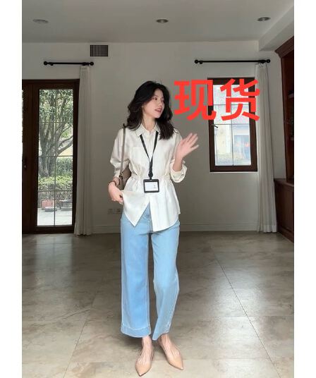 구오 지우주지 뭐라구? 품격 조정 버클 핀치 Pleat 허리 수축 슬림해 보이는 셔츠 봄 작은 대중 맨위
