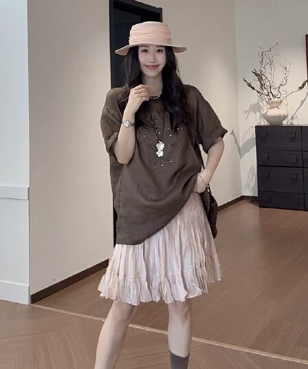 마 마 동물의 젊은 绯 색상 남자 여름 100 라미 느슨함 센스 슬림해 보이는 프린트 라운드 넥 반팔 티셔츠 여성 다용도 연령 감소