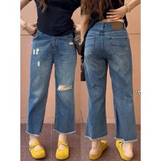 批发美式<b class='q'>街头</b>水洗做旧破洞牛仔裤男春秋直筒宽松欧美高街vibe风长裤子