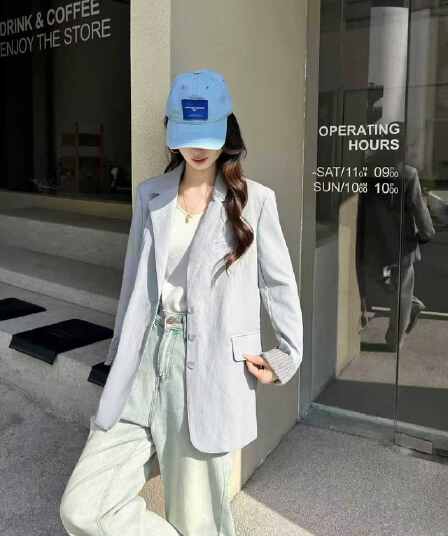실사 2026 년 봄 새로운 캐주얼 정장 여성 코트 한 부서 디자인 센스 작은 대중 루즈핏 느긋한 바람 정장