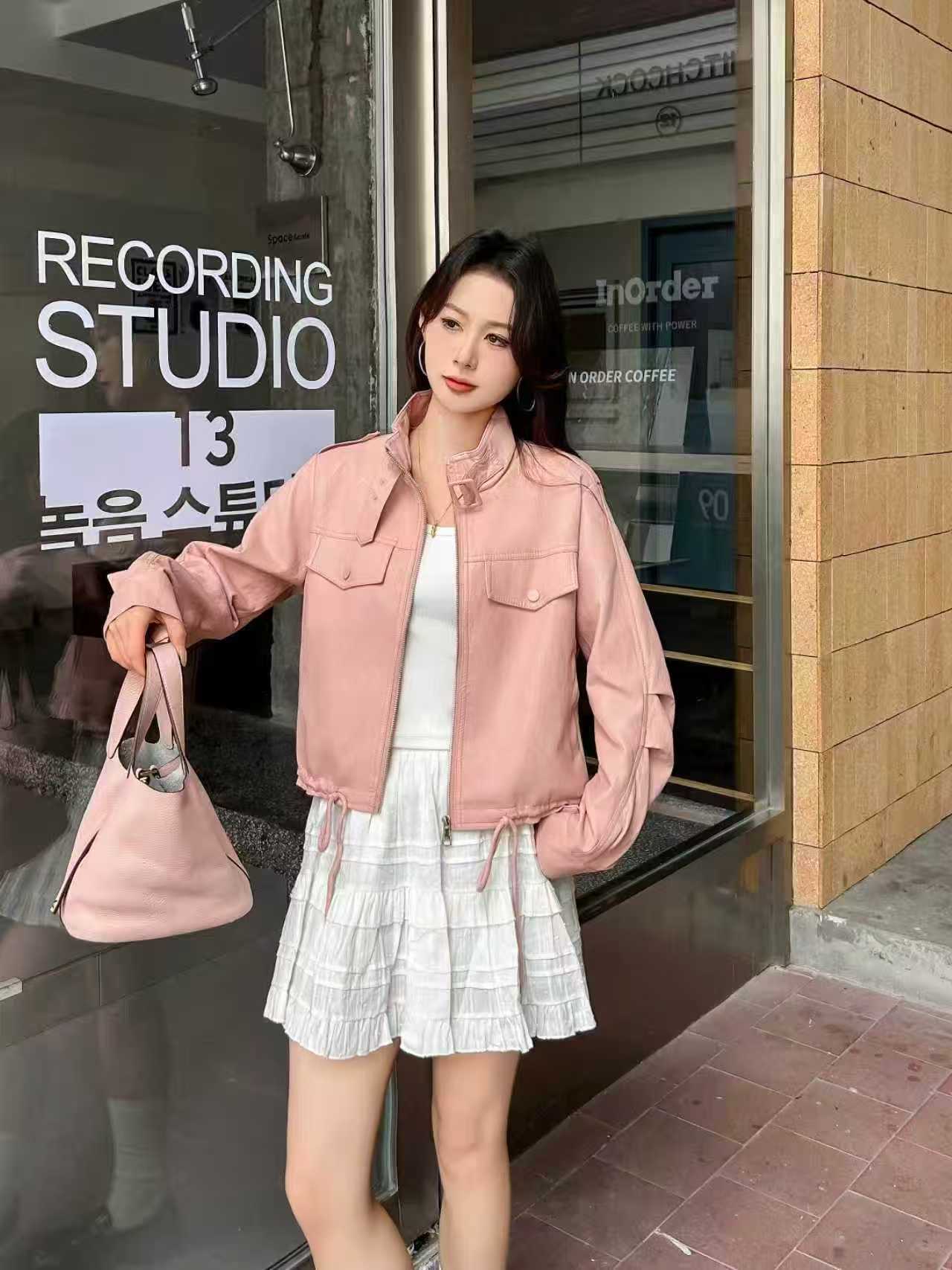 实拍2026春秋新款韩版短款立领皮衣外套抽绳设计感休闲时尚皮夹克