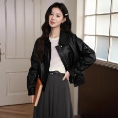 批发复古百搭短款皮衣外套女2026年春季新款翻领休闲酷飒风PU皮夹克潮