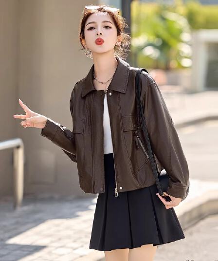 캐주얼 레트로 2026 봄 가을 새로운 가죽 재킷 재킷 여성 짧은 루즈핏 슬림해 보이는 다용도 작은 키 pu 가죽 자켓