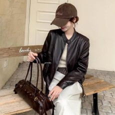 批发2026春季新款复古风PU<b class='q'>皮衣</b>女短款时尚气质高级感宽松显瘦减龄<b class='q'>外套</b>