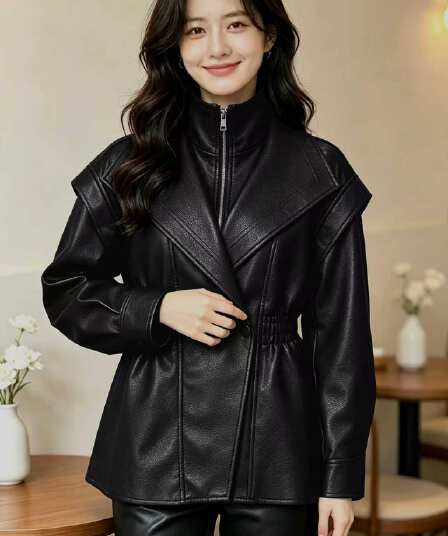 2026 새로운 가을 겨울철 아메리칸 가죽 자켓 차가운 바람의 소리 바람 고급 센스 레트로 품격 밴딩 허리 수축 재킷 맨위