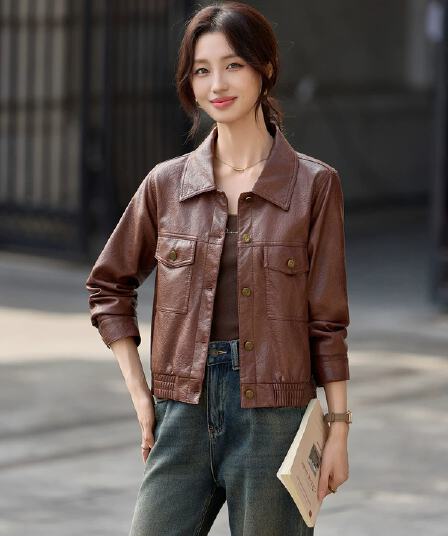 레트로 차가운 바람의 소리 바람 폴로 칼라 pu 가죽 재킷 여성 2026 가을 겨울철 새로운 쇼트 스타일 루즈핏 다용도 오토바이 재킷 재킷