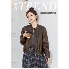 批发2026秋季新款宽松显瘦立领PU皮衣女短款机车服小个子时尚休闲外套