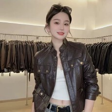 批发2026春秋季新款皮衣女美式复古立领机车PU皮衣女休闲宽松百搭上衣