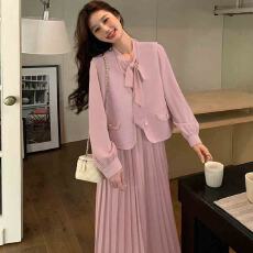 批发【有里布】2025春新粉色马甲<b class='q'>连衣裙</b>两件套女春春女漂亮独特裙子