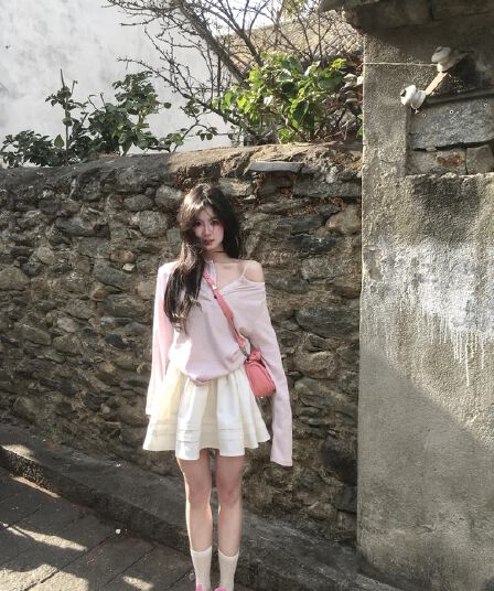 jaajaaa 청 부드러운 배경 색상 작은 대중 미니멀리즘 부서 버클 칼라 몸매 가꾸기 다용도 슬림해 보이는 캐주얼 만나는 티셔츠 xci