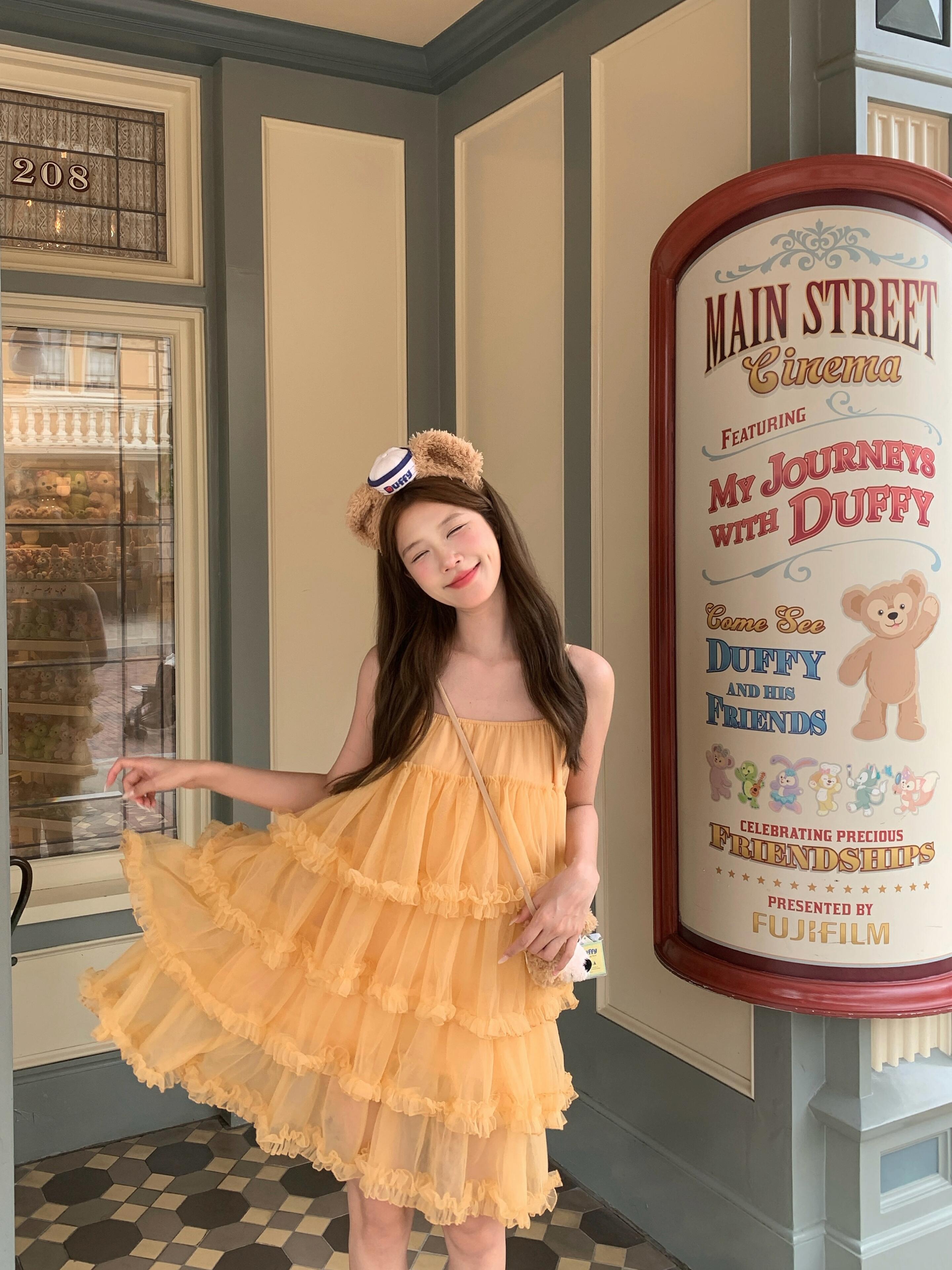 스와 3 3 주황색 슬립 여성 드레스 여름 퍼프 케이크 미니 스커트 프릴 도파민 아름다운 치마
