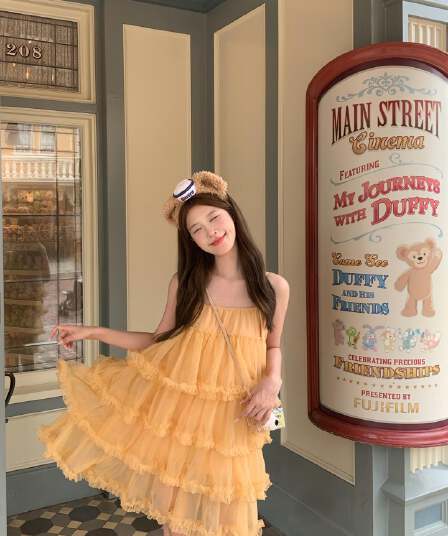 스와 3 3 주황색 슬립 여성 드레스 여름 퍼프 케이크 미니 스커트 프릴 도파민 아름다운 치마