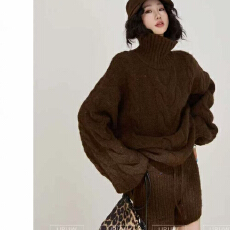 批发颖子定制【京洛佳人】秋冬复古彩点高领加厚毛衣休闲百搭<b class='q'>短裤</b>