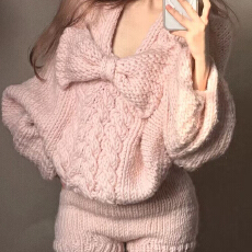 批发设计感嗲嗲粉色蝴蝶结毛衣短<b class='q'>裤</b>套<b class='q'>装</b>秋冬季新款两件套