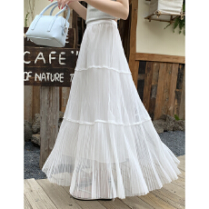 批发法式高级感网纱裙中长款女2026春季新款松弛感高腰A字<b class='q'>百褶</b><b class='q'>半身裙</b>