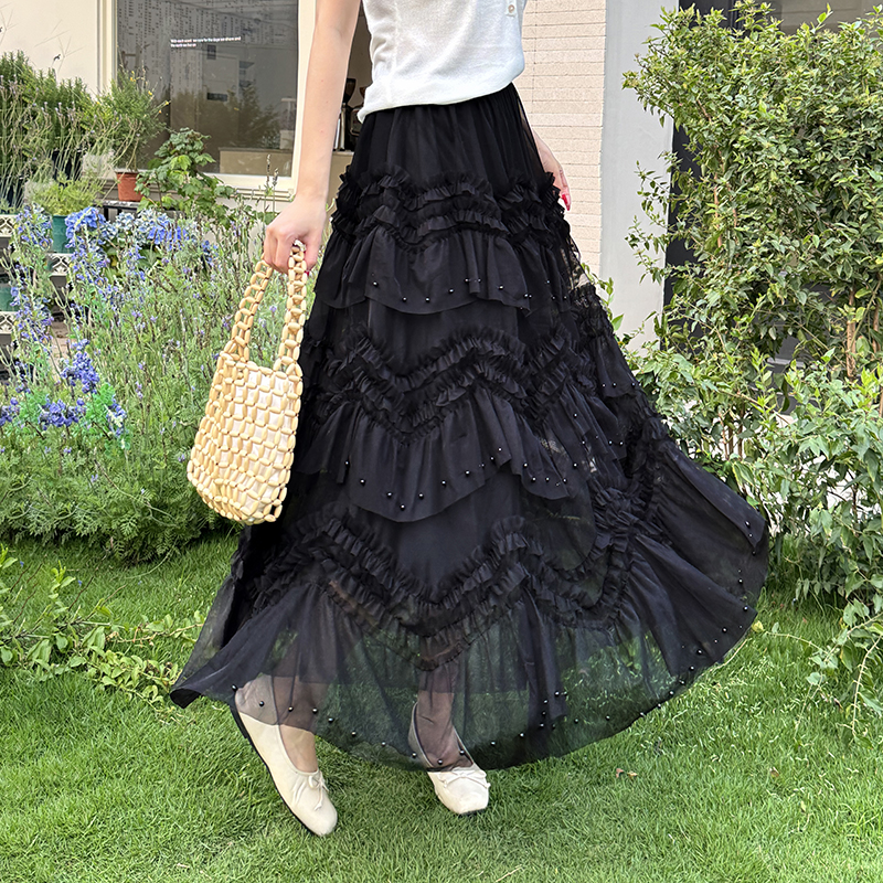 실사 무거운 작업 비즈 박기 여러 단계 프릴 망사 케이크 반신 스커트 달콤함 슈퍼 요정 도루 가을 센스 큰 진자 거즈 스커트