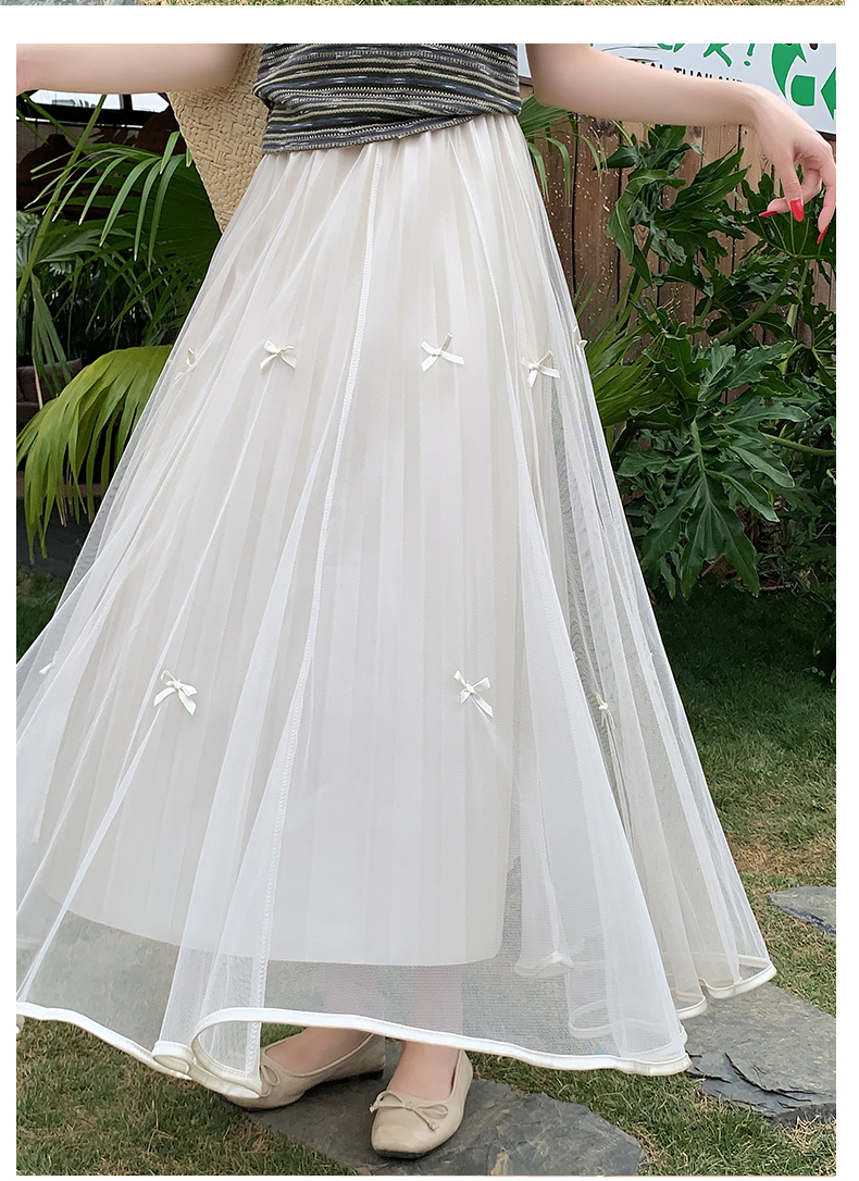 실사 아름다운 자이언트 잘 생긴 ~ 중 한 마디 반신 스커트 여성 2026 여름 드레스 나비 매듭 치마 중간 길이 퍼프 거즈 스커트