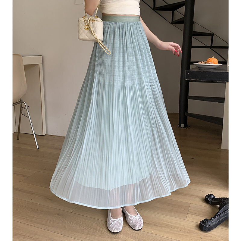 실사 자이언트 잘 생긴 한 부서 플리츠 반신 스커트 여성 26 봄 여름 새로운 중간 길이 하이웨이스트 도루 센스 한 마디 빅 플레어 스커트