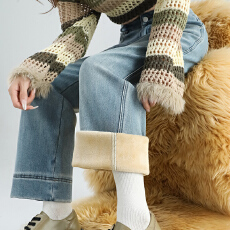 批发加绒九分小个子<b class='q'>弹力</b>直筒裤设计感法棍裤浅蓝牛仔时尚皮牌高腰显瘦