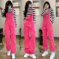 批发美式复古牛仔背带裤<b class='q'>女</b>秋季ins新款韩系宽松减龄小个子阔腿<b class='q'>连体裤</b>