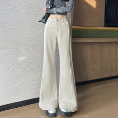批发米白色微喇<b class='q'>牛仔裤</b>女春季新款高腰<b class='q'>弹力</b>显瘦宽松百搭喇叭拖地长裤潮