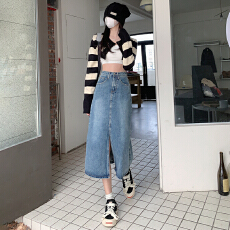 批发高腰开叉牛仔半身裙女2026新款<b class='q'>春</b>秋款小个子a字半裙复古包臀长裙