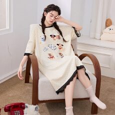 批发缤果睡衣<b class='q'>夏</b>季新款睡衣女士拉架仿棉圆领卡通可爱甜美睡裙女