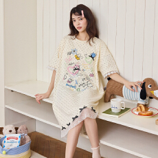 批发缤果睡衣<b class='q'>夏</b>季新款睡衣女士拉架仿棉圆领卡通可爱甜美睡裙女