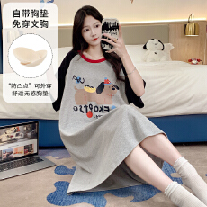 批发缤果睡衣<b class='q'>夏</b>季带胸垫睡衣女拉架仿棉圆领卡通可爱甜美睡裙女