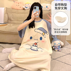 批发缤果睡衣<b class='q'>夏</b>季带胸垫睡衣女拉架仿棉圆领卡通可爱甜美睡裙女