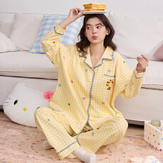 批发缤果睡衣 春秋冬季<b class='q'>韩版</b>睡衣女开衫翻领拉架仿棉卡通家居服