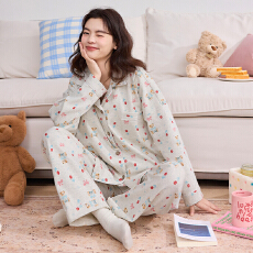 批发缤果睡衣 春秋冬季<b class='q'>韩版</b>睡衣女开衫翻领拉架仿棉卡通家居服