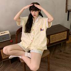 批发缤果睡衣夏季<b class='q'>韩版</b>短袖睡衣女士开衫翻领拉架仿棉休闲家居服