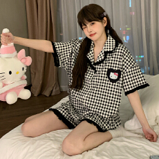 批发缤果睡衣夏季<b class='q'>韩版</b>短袖睡衣女士开衫翻领拉架仿棉休闲家居服