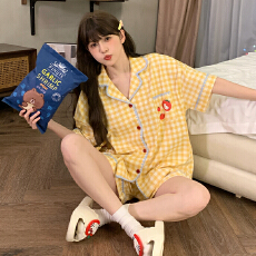 批发缤果睡衣夏季<b class='q'>韩版</b>短袖睡衣女士开衫翻领拉架仿棉休闲家居服