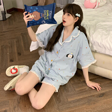 批发缤果睡衣夏季<b class='q'>韩版</b>短袖睡衣女士开衫翻领拉架仿棉休闲家居服