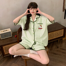 批发缤果睡衣夏季<b class='q'>韩版</b>短袖睡衣女士开衫翻领拉架仿棉休闲家居服