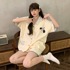 批发缤果睡衣夏季<b class='q'>韩版</b>短袖睡衣女士开衫翻领拉架仿棉休闲家居服