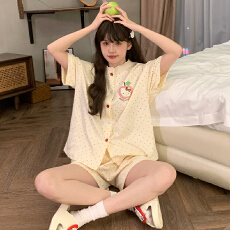 批发缤果睡衣夏季<b class='q'>韩版</b>拉架仿棉短袖睡衣女士开衫和服休闲家居服