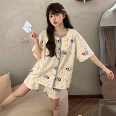 批发缤果睡衣夏季<b class='q'>韩版</b>拉架仿棉短袖睡衣女士开衫和服休闲家居服