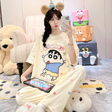 批发缤果<b class='q'>睡衣</b> 带胸垫夏季<b class='q'>睡衣</b>女士拉架仿棉可外穿短袖长裤套装